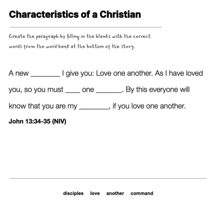 Characteristics of a Christian fill-in-the-blank